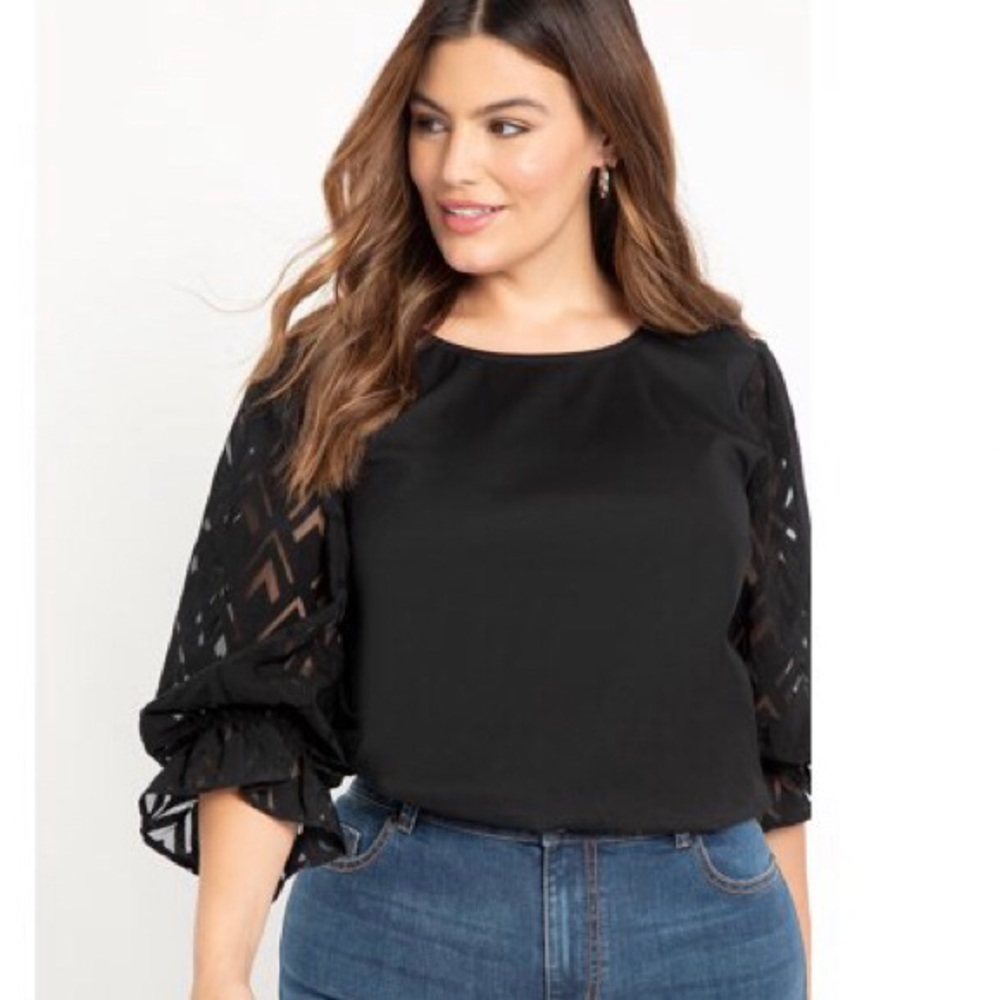 ELOQUII Elements | Burnout Textured Sleeve Top